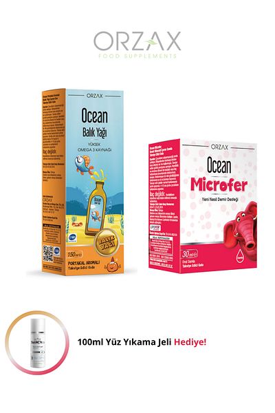 Ocean Sugar-Free Vitamin Set for Children (150ml Fish Oil - 30ml Drops Containing Iron Minerals)