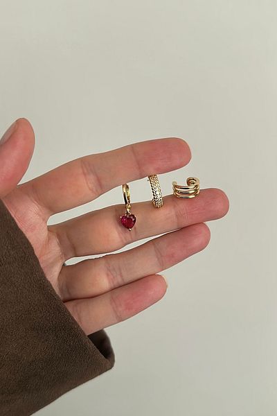 Okko Store Pink Heart 3-Piece Earrings