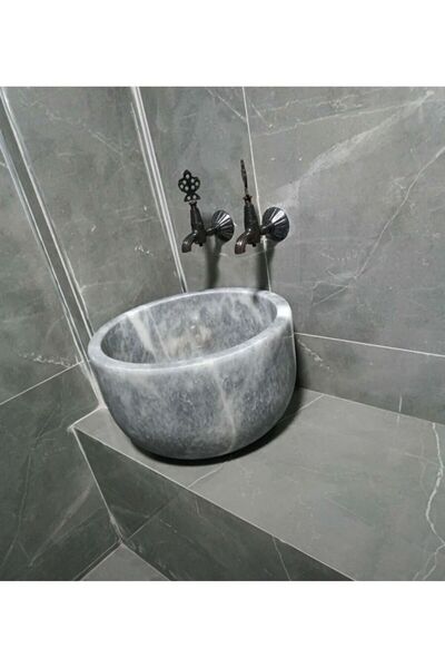 Genel Markalar Gri Çanak Mermer Kurna Ev Banyo Dekorasyon Etka