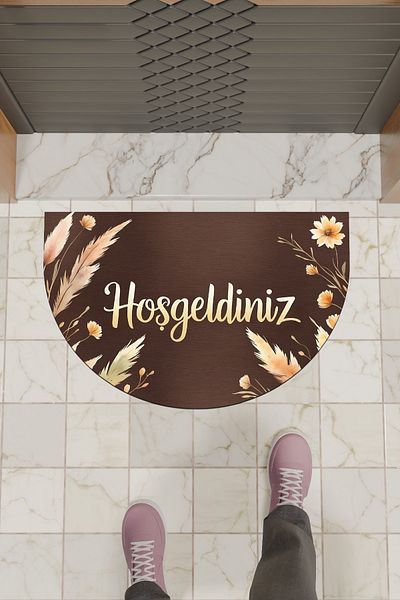 Dormot Home Modern Digital Doormat Brown Floral Welcome Door Front Mat