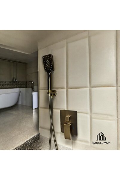 İSAOĞLU YAPI Antik Gold Ankastre Duş Seti Antik Gold Yağmurlamalı Kare Ankastre Duş Seti