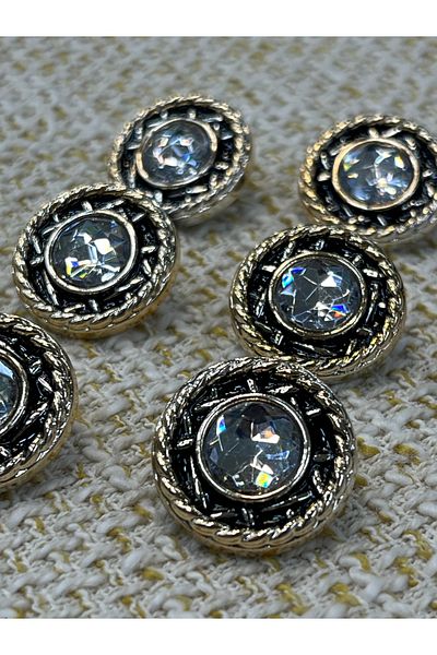 ODDA TASARIM ATÖLYESİ Black Epoxy Detailed Large Rhinestone Gold Metalized Button 20 mm 6 Pcs (Plastic)