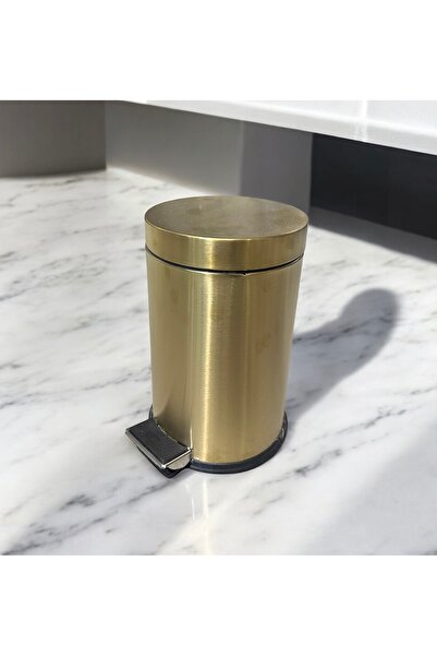 İSAOĞLU YAPI Matte Gold Trash Can with Pedal Stainless Matte Gold Bucket Premium Brushed Gold