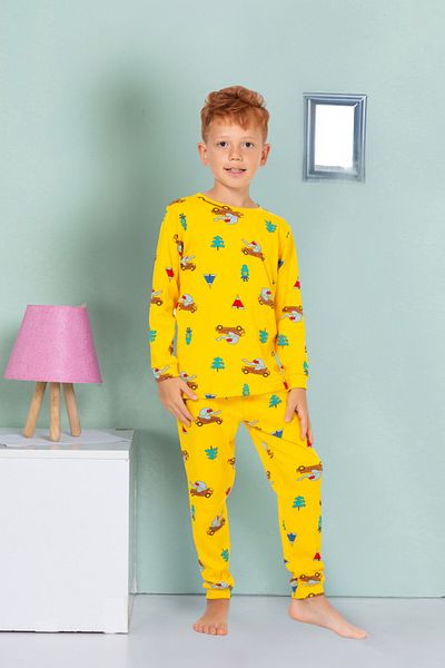 MADALİNA Set de pijamale pentru băiat, 100% bumbac, cu model elefant galben