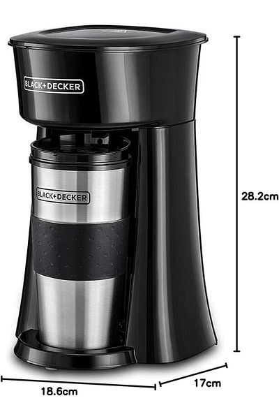Black&Decker Coffee Machine, 650W, Includes 360ml Travel Mug with Lid, Auto-Off, Permanent Filter - DCT10-B5