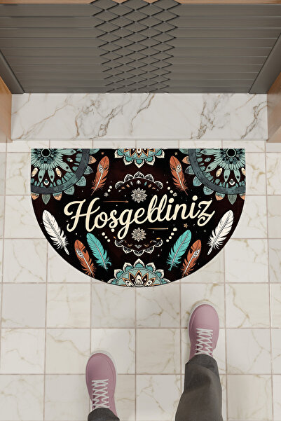 Dormot Home Covoraș digital modern cu model de pene Covoraș de bun venit pent...