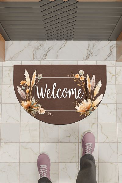 Dormot Home Modern Digital Doormat Brown Floral Welcome Door Front Mat