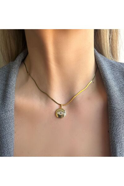 Bijou Luz Gold Zirkon Taşlı Göz Çelik Kolye