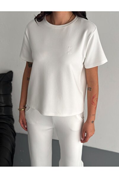 Zula Moda Σετ αθλητικής φόρμας γυναικείας Modal Fabric Crew Neck Tshirt