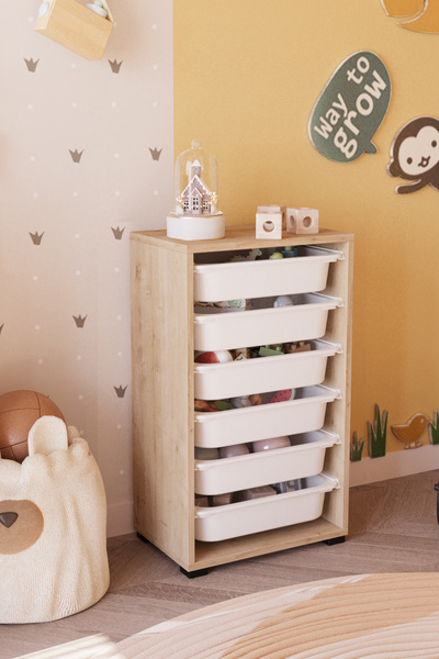 OBİ Atölye 6 Sepetli Oyuncak Dolabı Çok Amaçlı Dolap - Safir Meşe