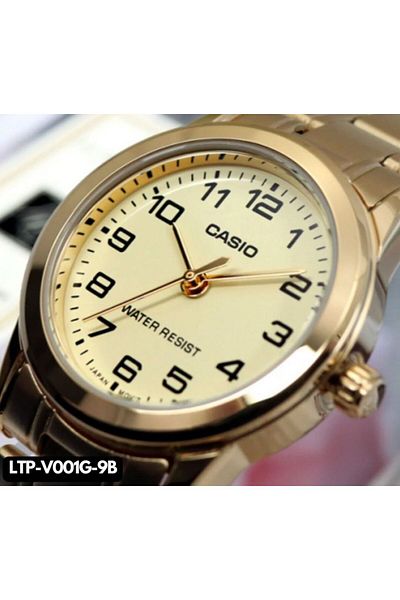 Casio Casio LTP-V001G-9BUDF Water Resistant Analog Watch with Stainless Steel Strap - 31 mm - Gold