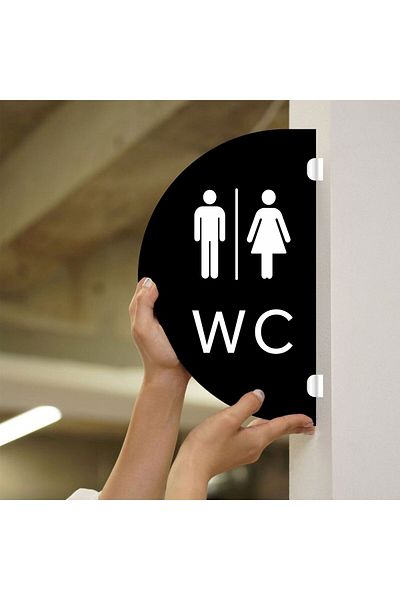 zafrakreklam Wc -bay- مزدوج الجوانب - لافتة اتجاه مثبتة على الجانب مقاس 18 × 30 سم زجاج شبكي أسود