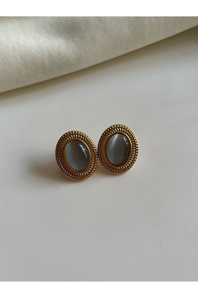 Nilsu Jewellery Accessory Steel Vintage Gold Detailed Oval Women Earrings