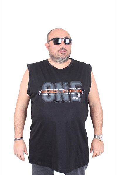MocGrande Oversize Printed Sleeveless T-Shirt Step up Level 25155 Black