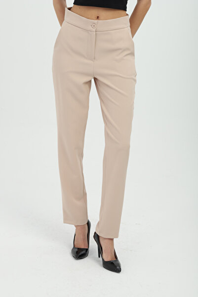 Milamia Γυναικείο ψηλόμεσο μπεζ παντελόνι