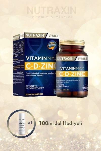 Nutraxin Vitamin Max C.D Zinc 60 Tablets Vitamin C 1000 Mg, Vitamin D 1000 Iu, Zinc 10 Mg