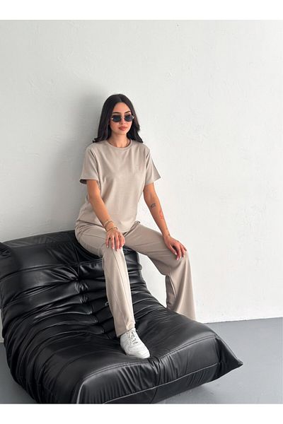 Zula Moda Σετ αθλητικής φόρμας γυναικείας Modal Fabric Crew Neck Tshirt
