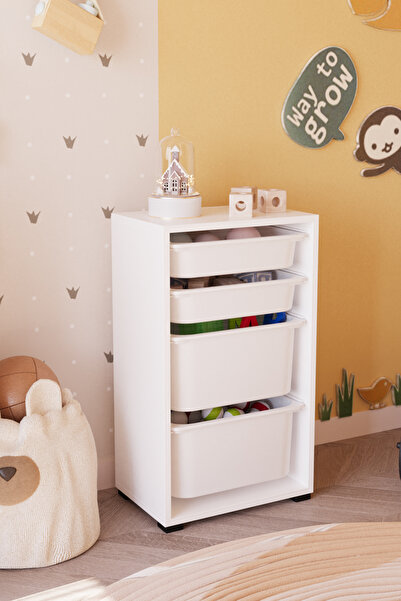 OBİ Atölye 4 Sepetli Oyuncak Dolabı Çok Amaçlı Dolap - Beyaz