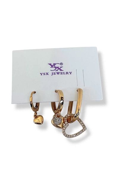 Vitastyle Gold Color Heart Figured Ysx 3-Piece Earring Set