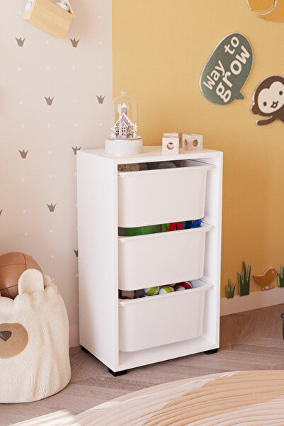 OBİ Atölye 3 Büyük Sepetli Oyuncak Dolabı Çok Amaçlı Dolap - Beyaz