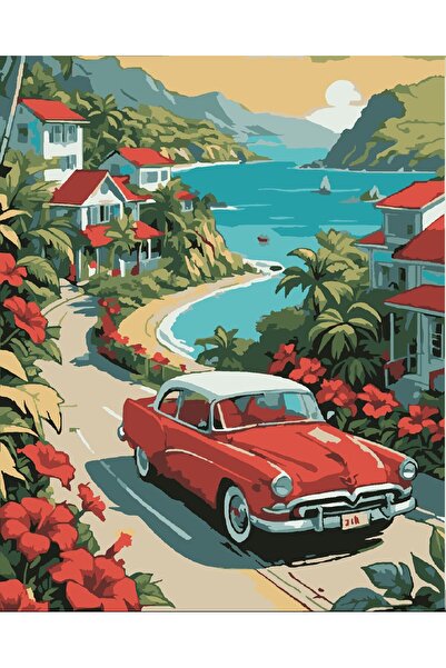 Tuval Dünyası Sayılarla Boyama Tuval Seti 40x50cm  Kırmızı Araba