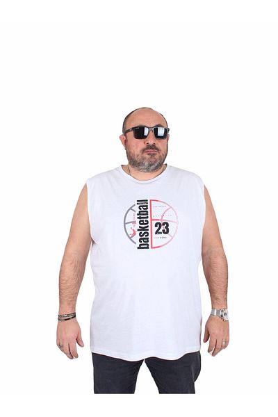 MocGrande Oversize Printed Sleeveless T-Shirt Basketball 25150 White