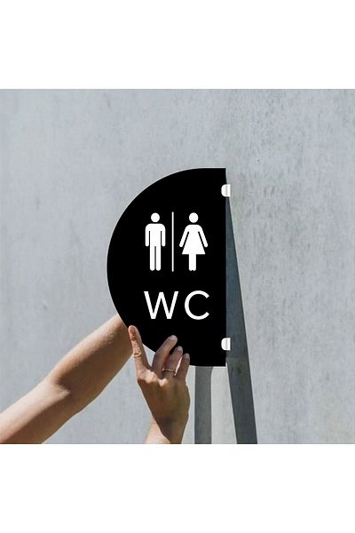 zafrakreklam Wc -bay- مزدوج الجوانب - لافتة اتجاه مثبتة على الجانب مقاس 18 × 30 سم زجاج شبكي أسود