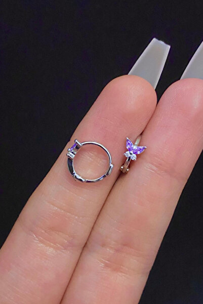 Blisse Piercing Kadın Kelebek Figürlü Mor Zirkon Taşlı Tragus Helix Kıkırdak ...