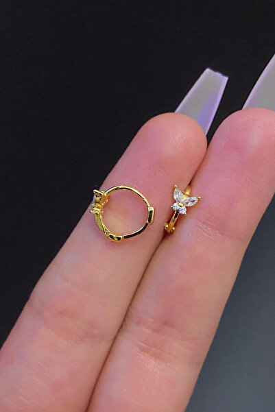 Blisse Piercing Kadın Kelebek Figürlü Zirkon Taşlı Tragus Helix Daith Kıkırdak Halka Çelik Piercing