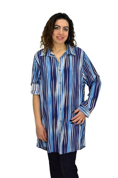 Woow Tunica de dama cu maneci cu dungi albastre ondulate - Bgl-st02105