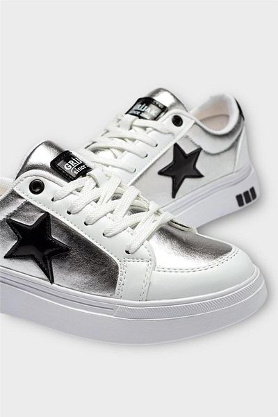 Liger Pantofi sport casual, eleganti, cu detaliu stea pentru femei, ALB - NEGRU