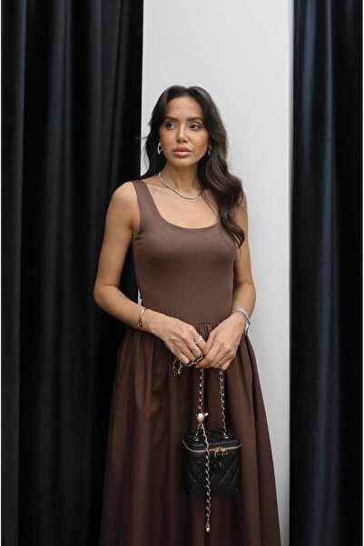 Havoş Brown Baden Square Collar Dress