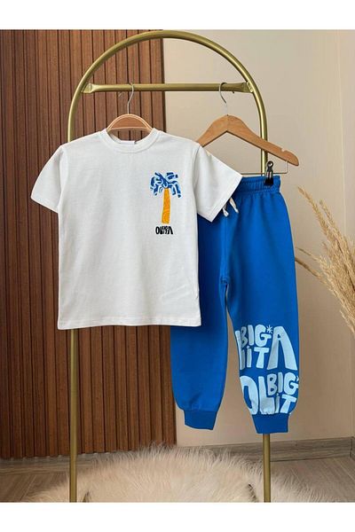 Tiny Boy's Top and Bottom Set - Palm Detailed