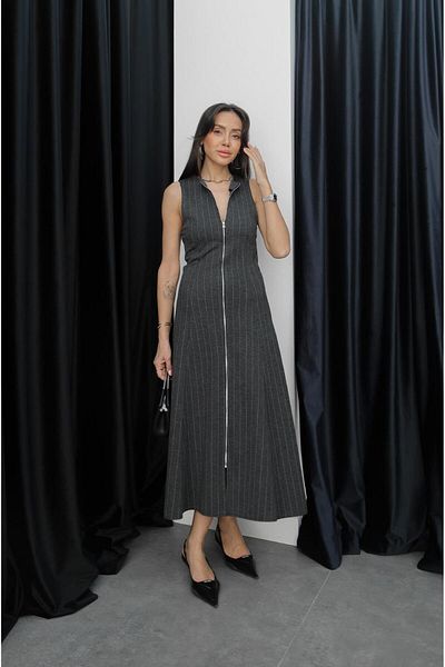 Havoş Anthracite Pinstripe Zipper Front Dress