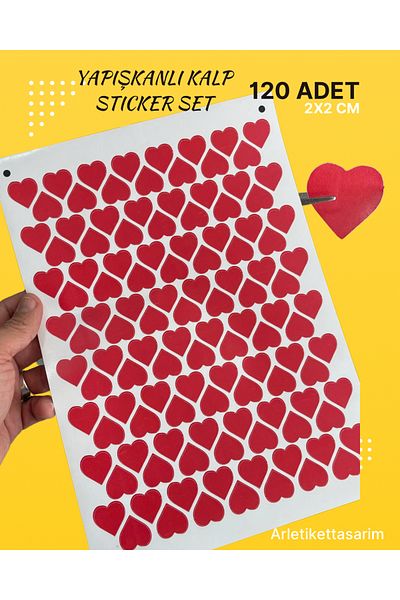 ARLetikettasarım Heart Sticker 2X2 cm 120 Pieces - Arl-Heart-120