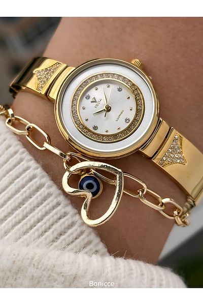 Fiesta 2 Years Warranty Gold, 3 Atm Steel Cord Bridal Engagement Women's Wristwatch Bracelet