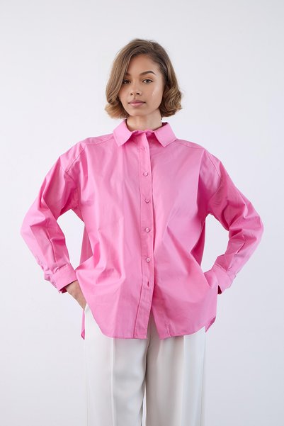 Lia Blanco's Timeless Elegance! Pink Color Oversize Poplin Women's Shirt