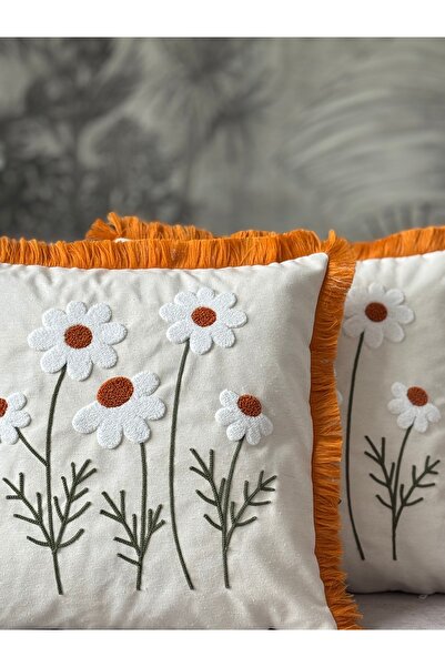 Skhome Daisy Punch Embroidered Fringed Throw Pillow Cover 43X43Cm (Spnc-01)