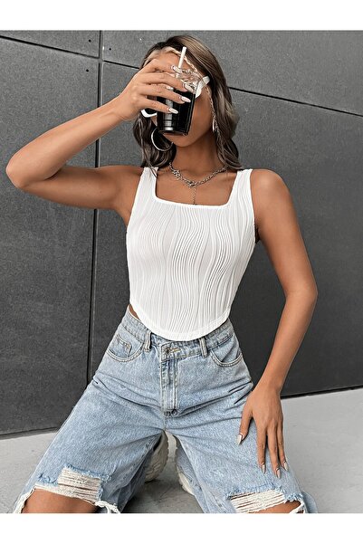 Marin Star Strip White Crop Top - Καλοκαιρινό γιακά χωρίς αυτιά - Μπλούζα από ελαστικό ύφασμα