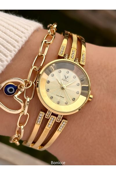 Fiesta Brand Steel Cord Elegant Simple Model Gold Yellow Color Engagement, Wedding, Bridal, Stylish Women's Wristwatch
