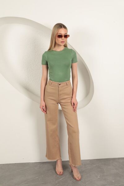 devrialemshoes Strawberry Viscose Fabric Basic T-Shirt-Khaki