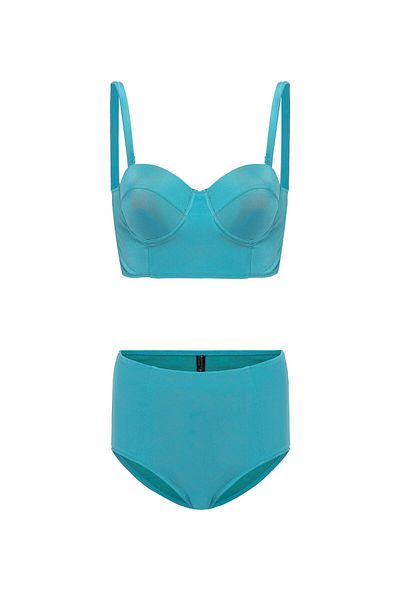 AQUAVİVA Aquaviva Women's Turquoise Valencia Back Detailed Padded High Waist Bikini Set