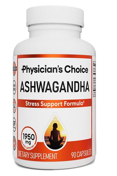 Physician's Choice Ashwagandha 1950mg Organic Ashwagandha Root Powder with Black Pepper Extract, 90 Veggie Capsules