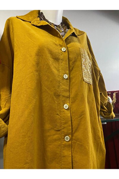 Butik Ayseba Pullu Pul Payet Cepli Kadife Gömlek Ceket