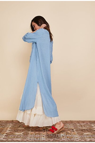 Butik Ayseba Park Moda Çizgili İtalyan Uzun Elbise