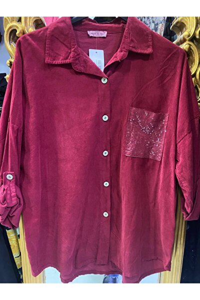 Butik Ayseba Pullu Pul Payet Cepli Kadife Gömlek Ceket