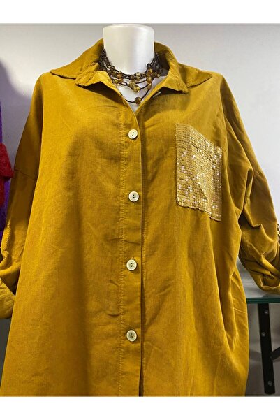 Butik Ayseba Pullu Pul Payet Cepli Kadife Gömlek Ceket