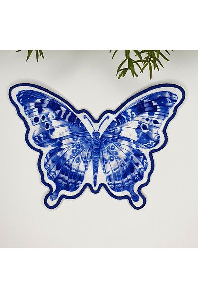 decofav Saks Μπλε Κέντημα σε σχήμα πεταλούδας Ύφασμα Κοκτέιλ Χαρτοπετσέτα 1 Τεμάχιο