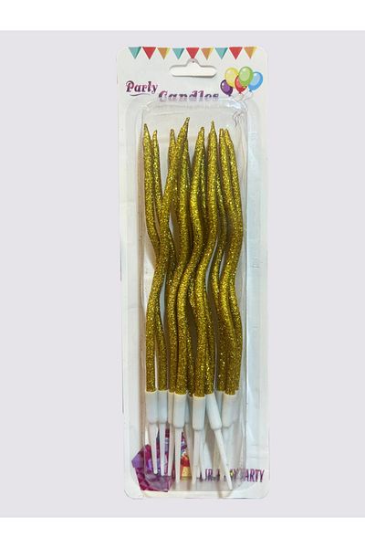 Home Zone 12 Twisted Glitter Birthday Spiral Metallic Cake Candles Thin Long Candles with Holders (Gold)