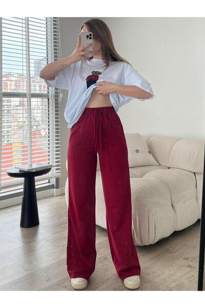 FERZOLAİO Burgundy Sweatpants with Elastic Waist